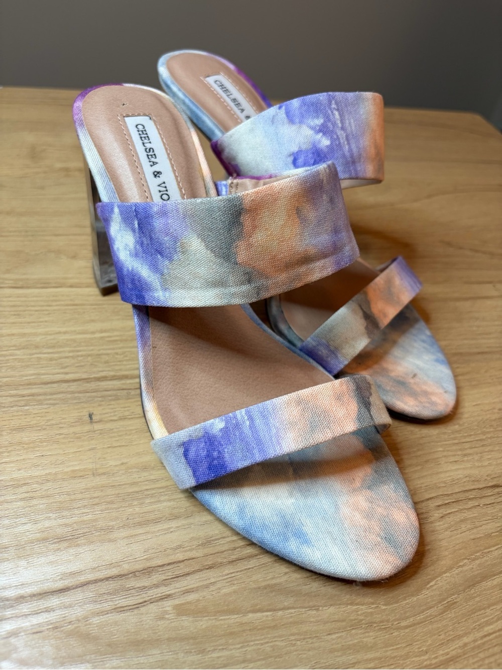 Chelsea & Violet Purple, Blue & Orange Tie Dye Heeled Sandals US 7.5